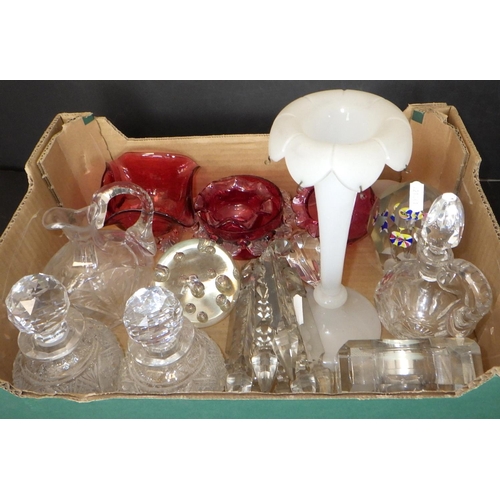 206 - A qty of misc glass ware to include cranberry, pair cut glass perfume bottles etc