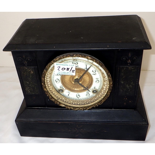 208 - A brass telescope on stand together with a slate mantle clock (2)