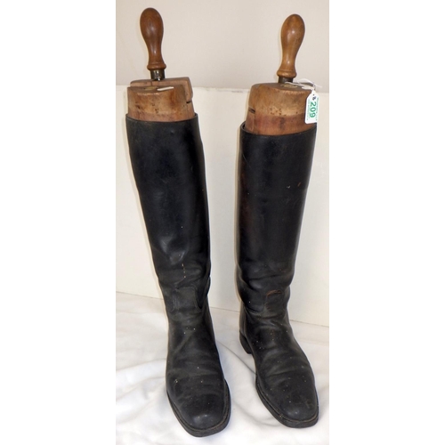 209 - A pair of leather boots with wooden boot trees AF