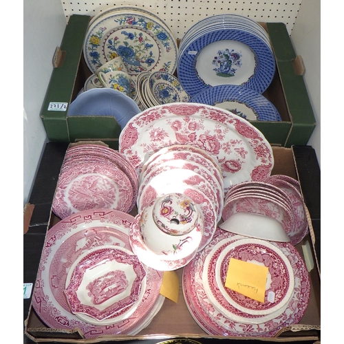 221 - Two boxes of misc table wares to inc Masons, Ridgeways, Copeland Spode etc (2)