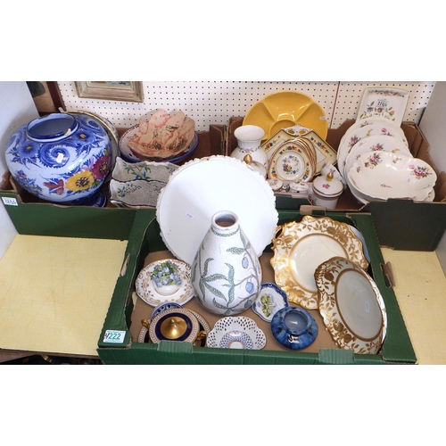 222 - Three boxes of misc ceramics to include Aynsley, Minton etc Af (3)