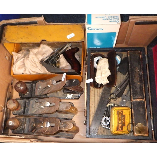 228 - A qty of misc hand tools, Stanley planes, animal tattoo device etc (2)