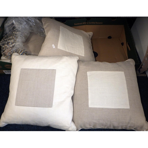 232 - A qty of linen curtains, cushions and a pelmet