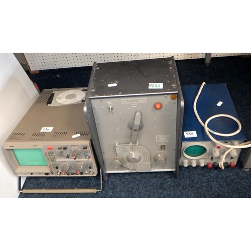 234 - Two oscilloscopes together with a Marconi oscillator 
All electricals sold as seen