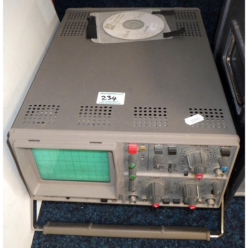 234 - Two oscilloscopes together with a Marconi oscillator 
All electricals sold as seen