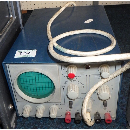 234 - Two oscilloscopes together with a Marconi oscillator 
All electricals sold as seen