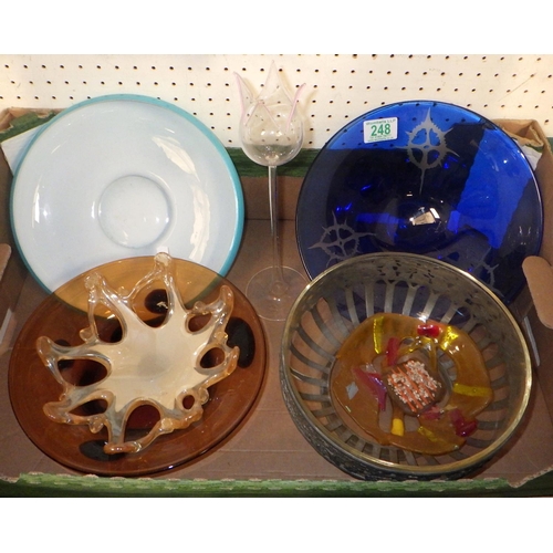 248 - A group of Art glass bowls and an Italian stemmed candle holder