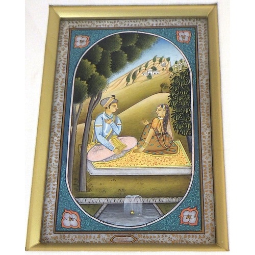 252 - A pair of Mughal School miniatures paintings depicting a courting couple.