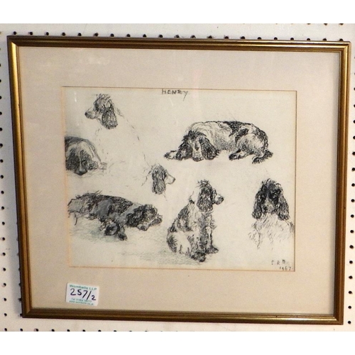 257 - Wayne Sleeth a picture of emu heads 62 x 52cm inc frame together with another featuring a dog