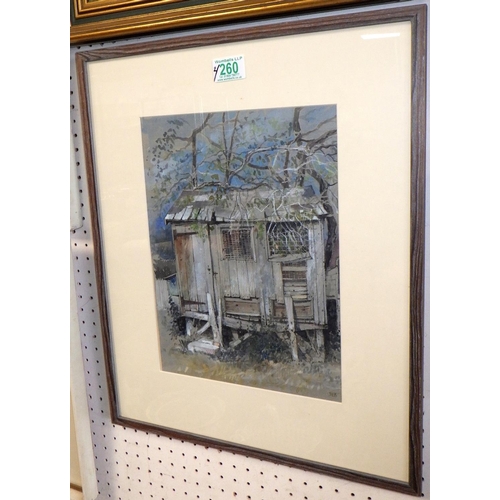 260 - John S. Sellers The Kings Manor York oil on canvas together with a watercolour of a ramshackle hen-h... 