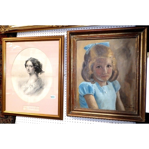 265 - A portrait of a girl “Jane 1965” Bennett together with a print of Lady Clementina Villiers (2)