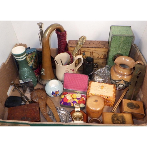 272 - A quantity of miscellaneous collectables including a bugle, nut crackers and a napkin ring made from... 