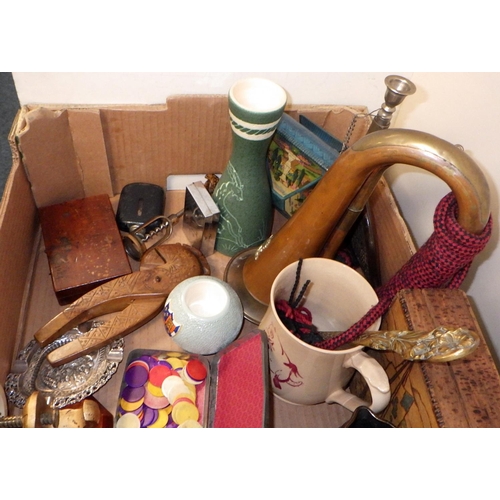 272 - A quantity of miscellaneous collectables including a bugle, nut crackers and a napkin ring made from... 