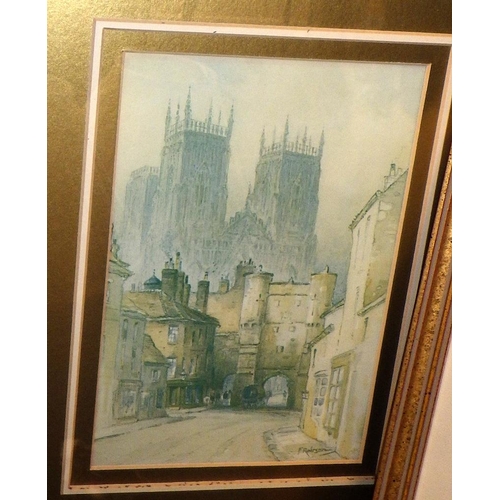 281 - Two street scenes with cathedrals in the background by F. Robson (2)