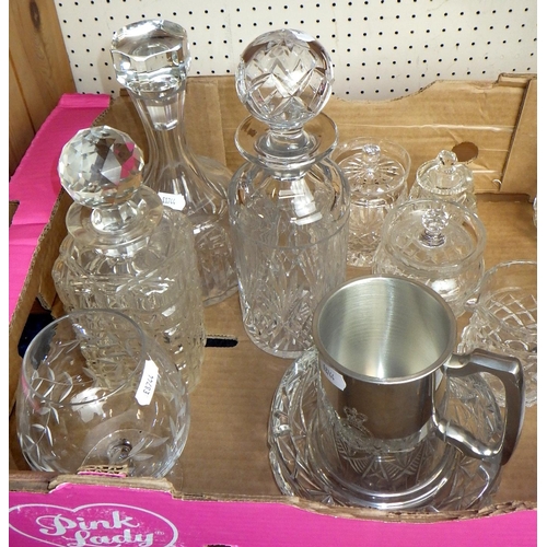 283 - A quantity of crystal glassware, decanters together with an RAF tankard