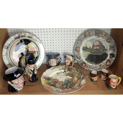 284 - Three Royal Doulton display plates together with various character jugs, mostly Doulton (10)