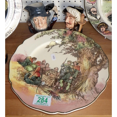 284 - Three Royal Doulton display plates together with various character jugs, mostly Doulton (10)