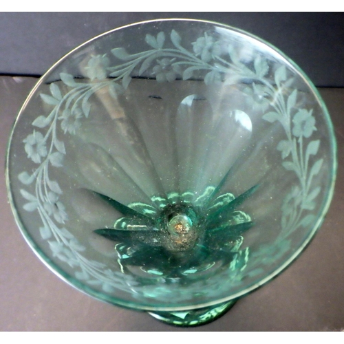 285 - Two 19th century green coloured etched wine glasses