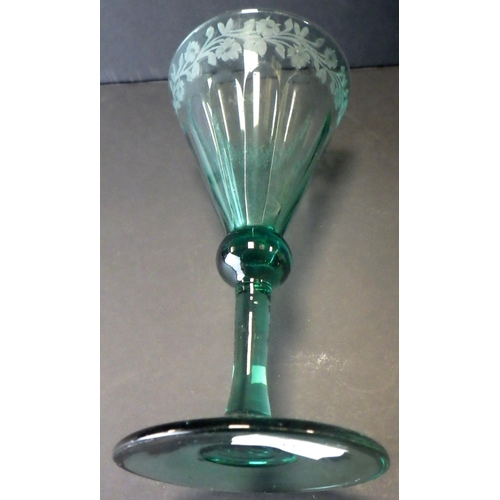 285 - Two 19th century green coloured etched wine glasses