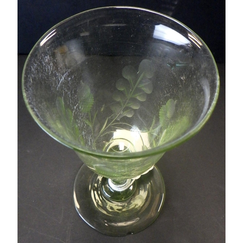 285 - Two 19th century green coloured etched wine glasses