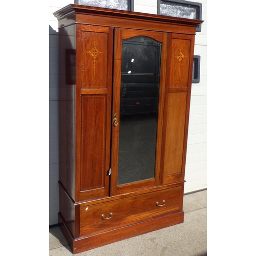 734 - An Edwardian mahogany & inlaid single door wardrobe 125cm wide