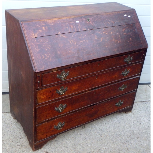 736 - A Geo III oak bureau, a/f, 114cm wide