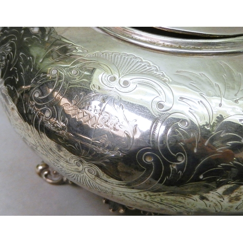 25 - An early Victorian silver teapot, William Hewitt (?) London 1839.  285mm long from spout tip to hand... 