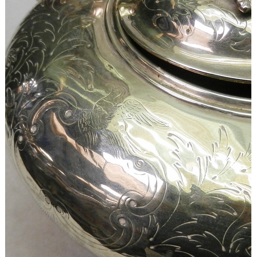 25 - An early Victorian silver teapot, William Hewitt (?) London 1839.  285mm long from spout tip to hand... 