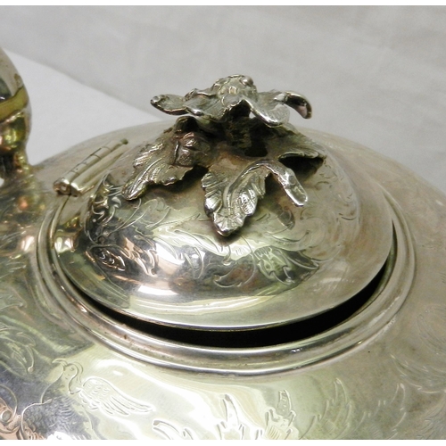 25 - An early Victorian silver teapot, William Hewitt (?) London 1839.  285mm long from spout tip to hand... 