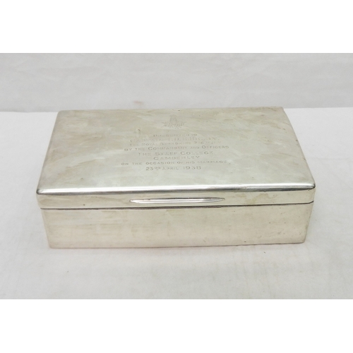 68 - A silver and hardwood cigarette box early 20th cent having military interest / Royal Berkshire Regim... 