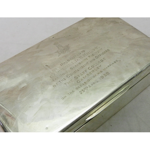 68 - A silver and hardwood cigarette box early 20th cent having military interest / Royal Berkshire Regim... 