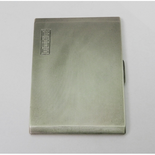 78 - A silver cigarette case having engine turned decoration to exterior, engraved with initials G St Q B... 