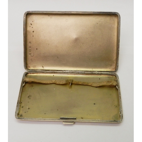 79 - A cigarette case having plain polished exterior, engraved with initials IDHH.  128 x 81mm / 200g