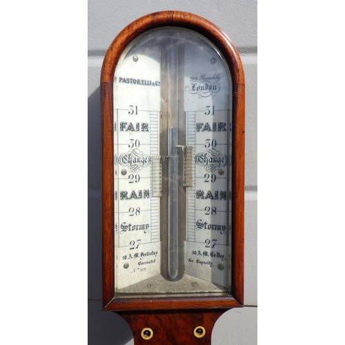 711 - A Victorian stick barometer, Pastorelli &Co Picaddili London, missing some moulding