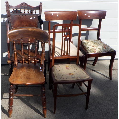 719 - A Victorian kitchen chair together with four further chairs (5)