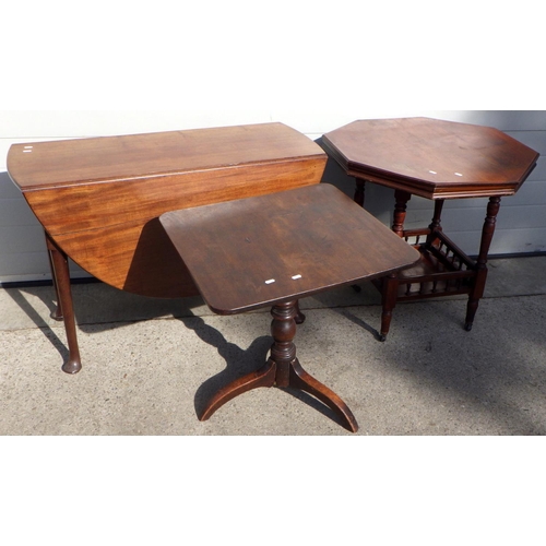 724 - A 19thC mahogany drop leaf dining table together with a tilt top table and a Victorian occasional ta... 