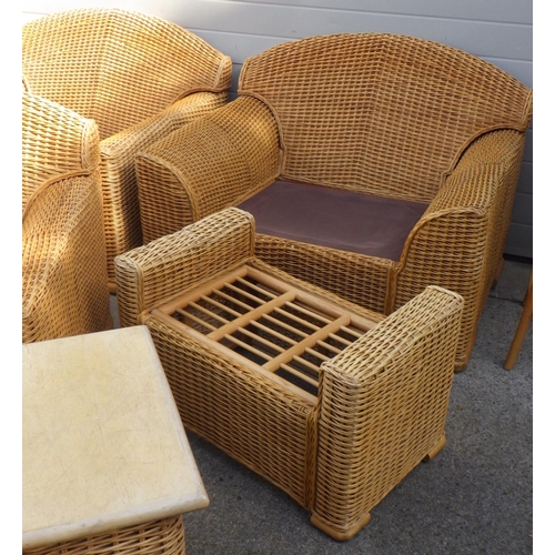 834 - A wicker six piece conservatory suite together with two stools (8)