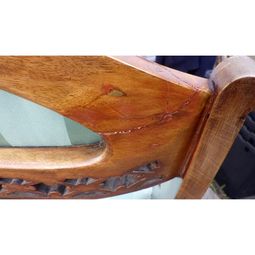 835 - An Edwardian salon settee, repaired, together with a Strongbow dining chair (2)