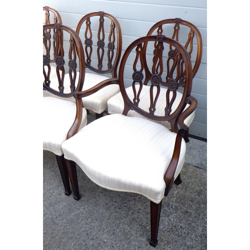 839 - A set of six Edwardian mahogany dining chairs incl pair of carvers with overstuffed seats