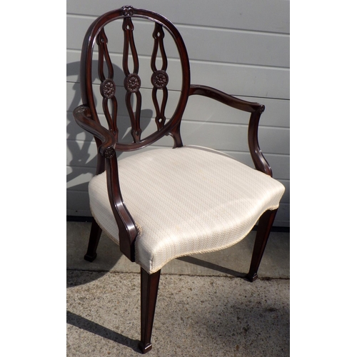 839 - A set of six Edwardian mahogany dining chairs incl pair of carvers with overstuffed seats