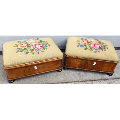 849 - A pair of Victorian walnut footstools with hinged seats