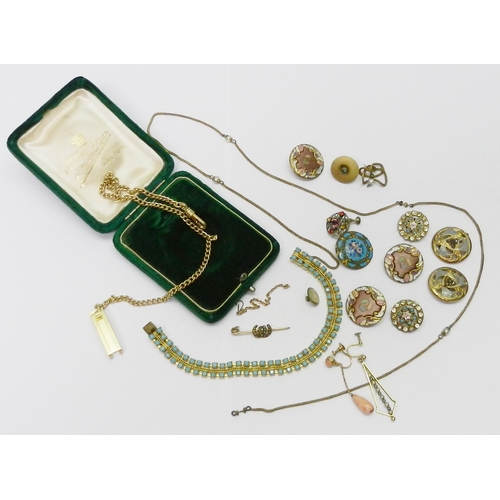 38 - A qty of costume jewellery, hat pins, various buttons etc, 19th cent and later