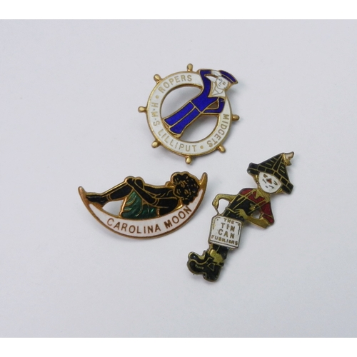 122 - Enamel badges variously Primrose League, Ropers Midgets, The Tin Can Fusiliers, Carolina Moon; a sil... 