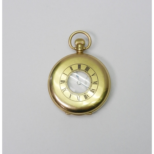 80 - A pocket watch comprising a Cortebert Cal. 528 keyless wind lever movement in an 18ct gold half hunt... 