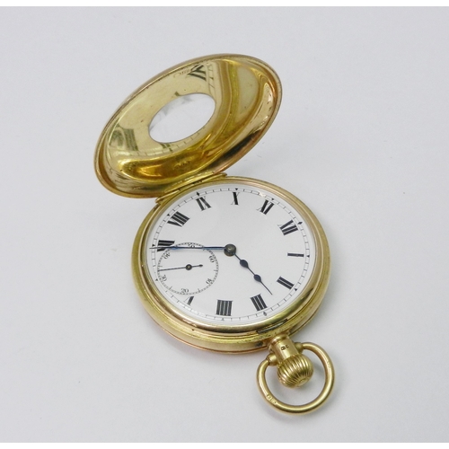 80 - A pocket watch comprising a Cortebert Cal. 528 keyless wind lever movement in an 18ct gold half hunt... 