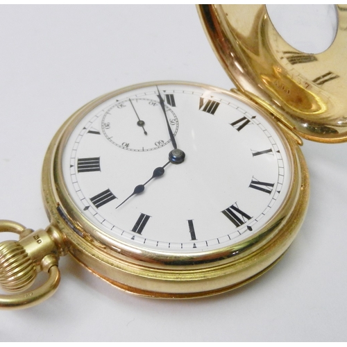 80 - A pocket watch comprising a Cortebert Cal. 528 keyless wind lever movement in an 18ct gold half hunt... 