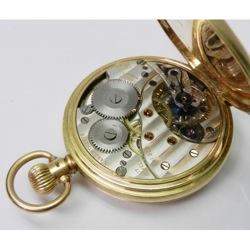 80 - A pocket watch comprising a Cortebert Cal. 528 keyless wind lever movement in an 18ct gold half hunt... 