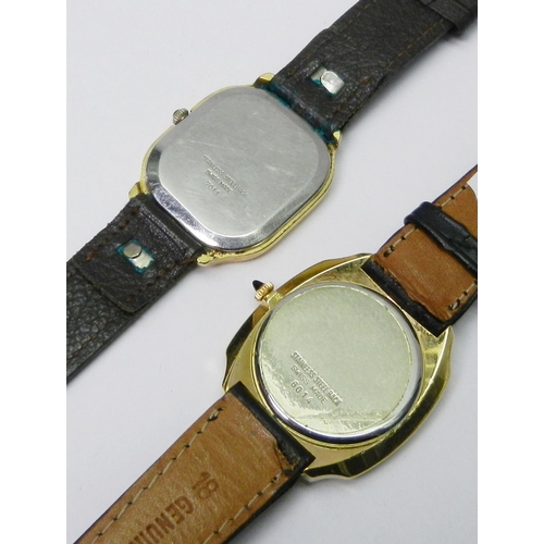 86 - Two Raymond Weil mid-sized gold plated dress watches, manual wind movements.