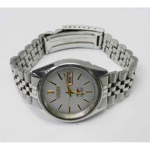 87 - A Citizen Eagle 7 automatic steel cased bracelet watch, 36mm across case; two Citizen Eco-Drive watc... 