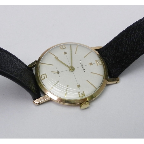 88 - A Rotary wristwatch having a manual wind movement under a 1960s/ mid-century influence dial in a 9ct... 